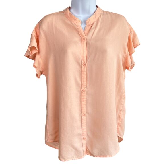 cloth & stone Tops - Anthropologie Cloth & Stone Peach Flutter‎ Sleeve Button Front Blouse Size Small